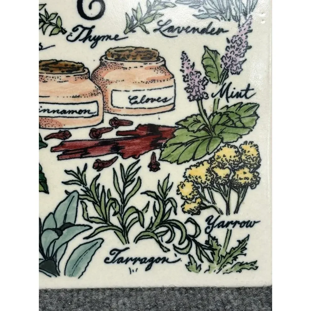 Vintage Santa Barbara Ceramic pottery wall clock TESTED herbs garden ribbon 12x8
